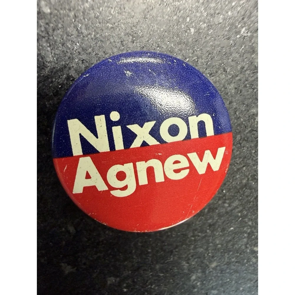 Vintage 1968 Nixon Agnew Campaign Pin Button & Nixon Green Duck Tie Clip